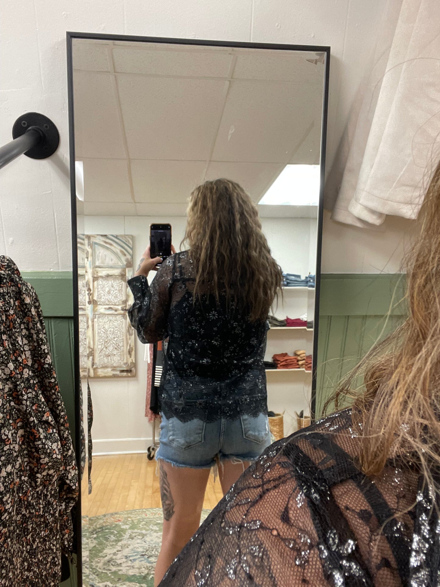 I tried a ring on, lace blouse