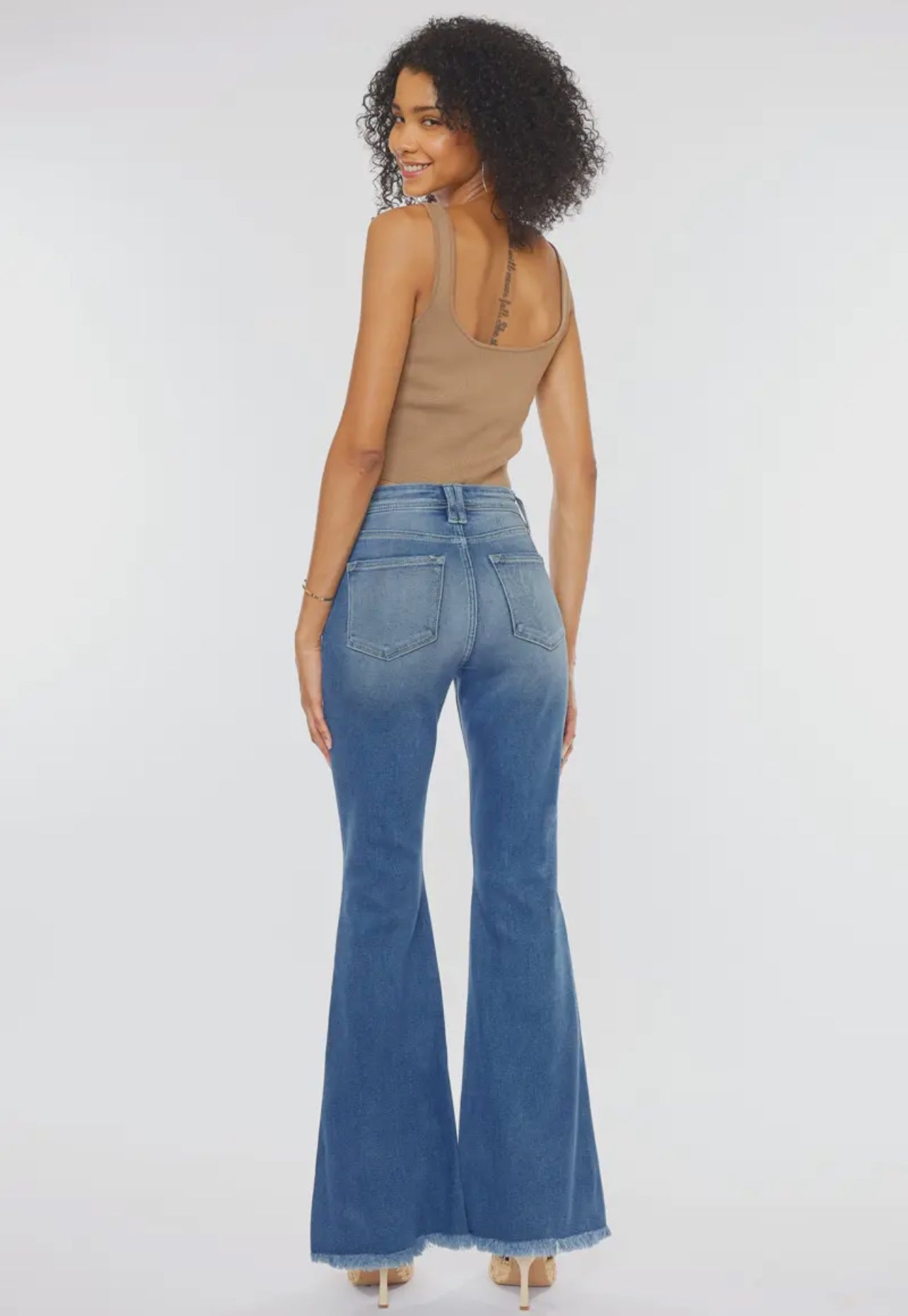 High rise exposed button flare jeans