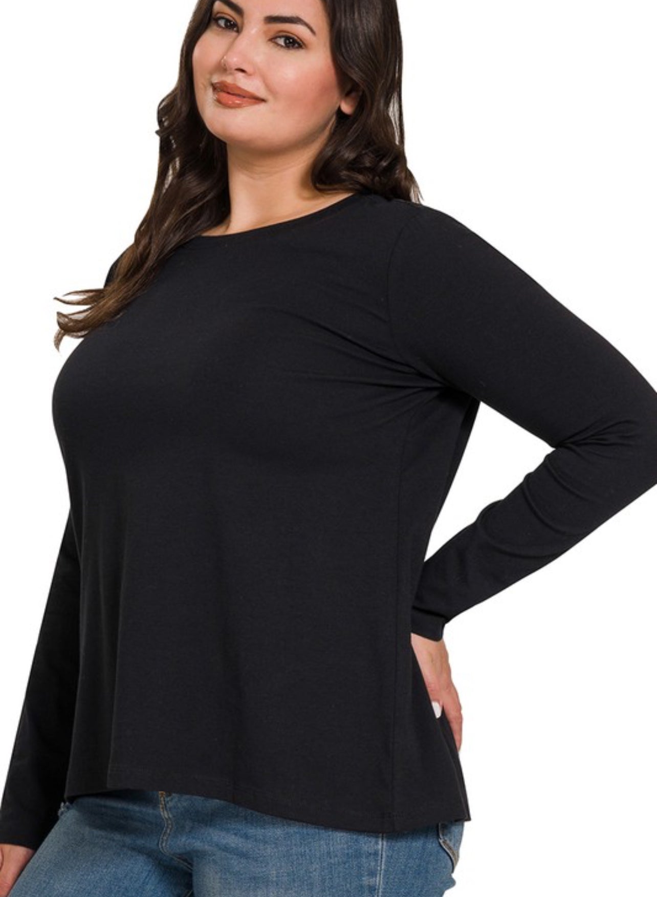 Plus cotton crew neck long sleeve