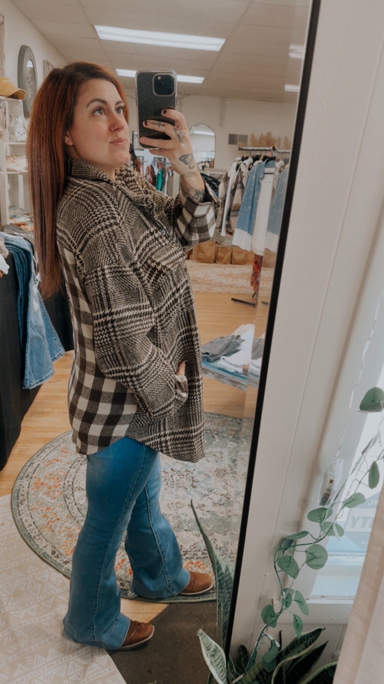 Mixed pattern plaid Shacket