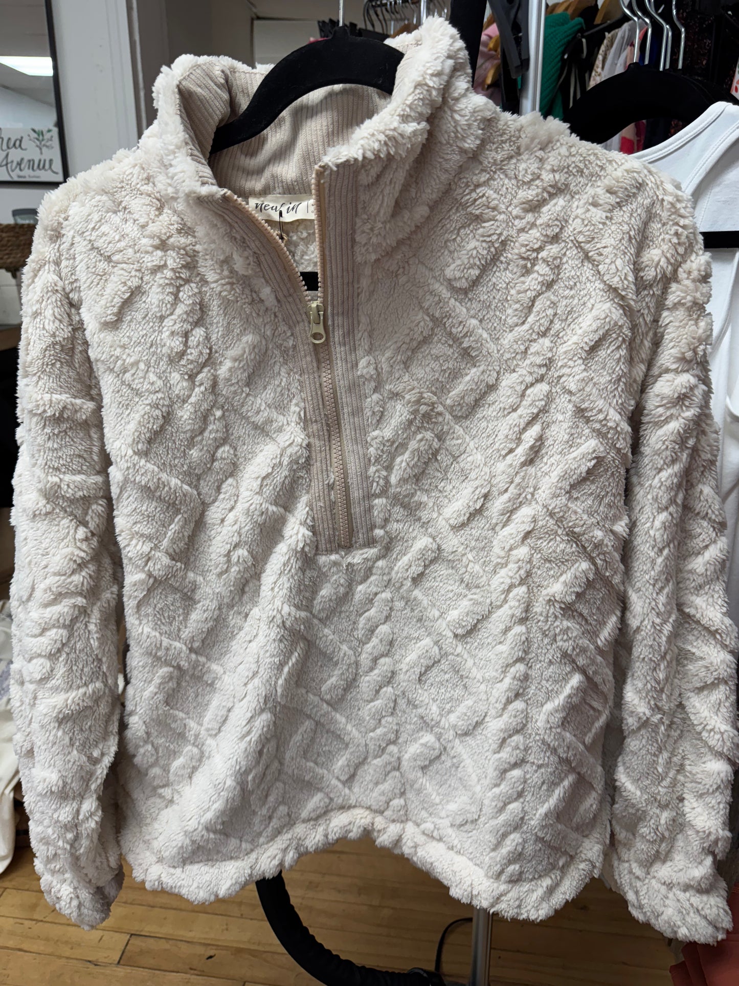 Fuzzy fleece cozy cable pattern Henley top
