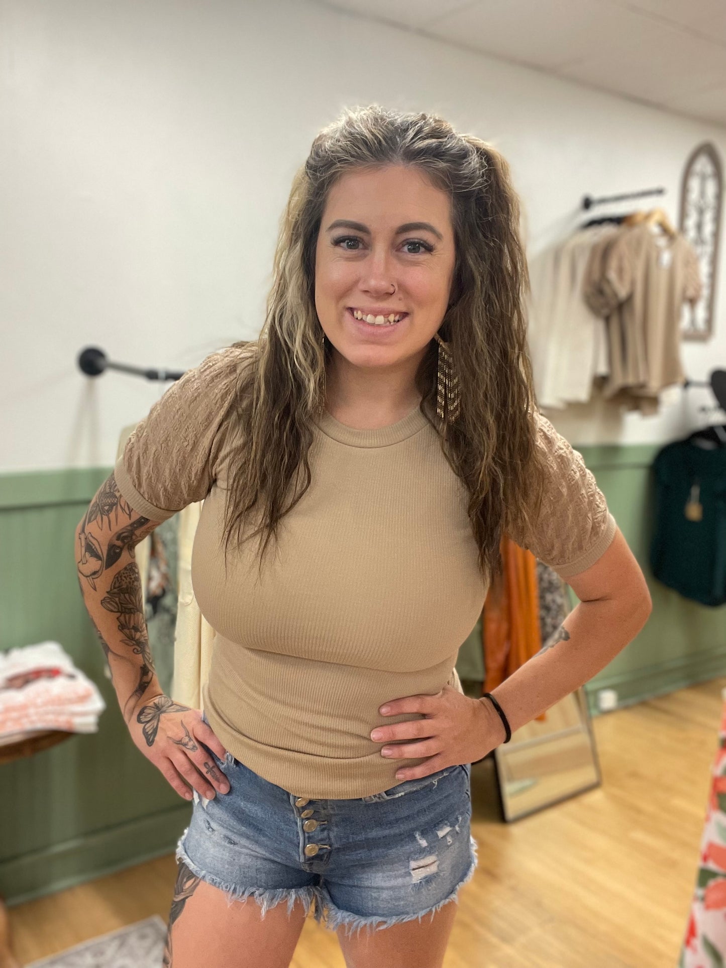 No caller ID, popcorn sleeve top