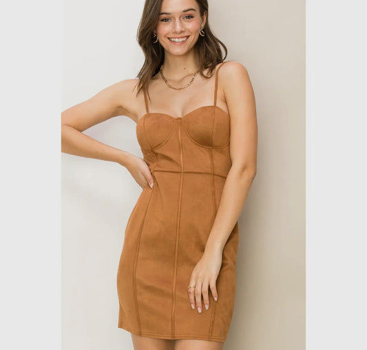 Mini corset faux suede dress