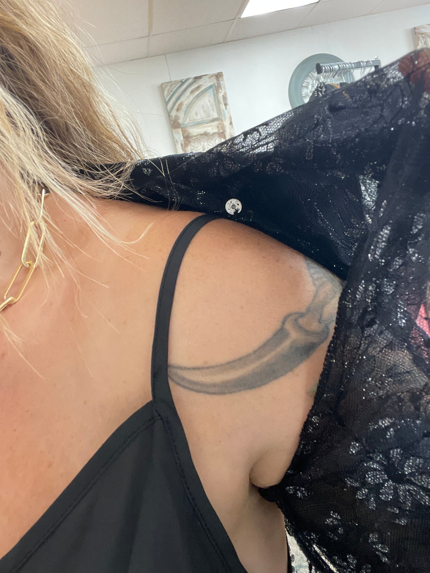 I tried a ring on, lace blouse