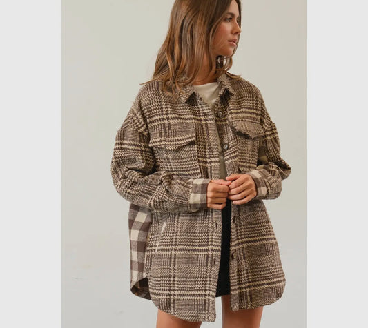 Mixed pattern plaid Shacket