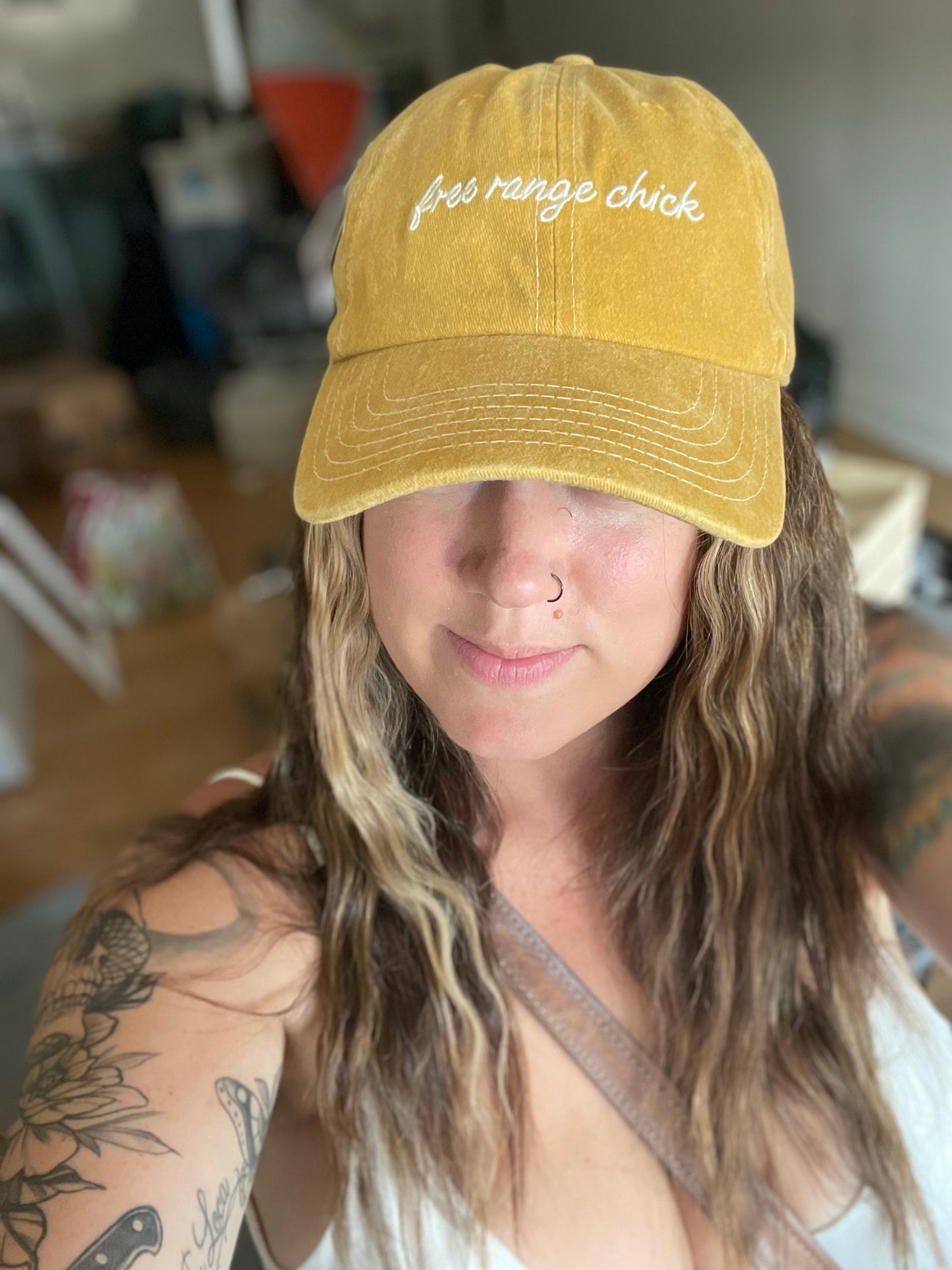 Free range chick baseball hat