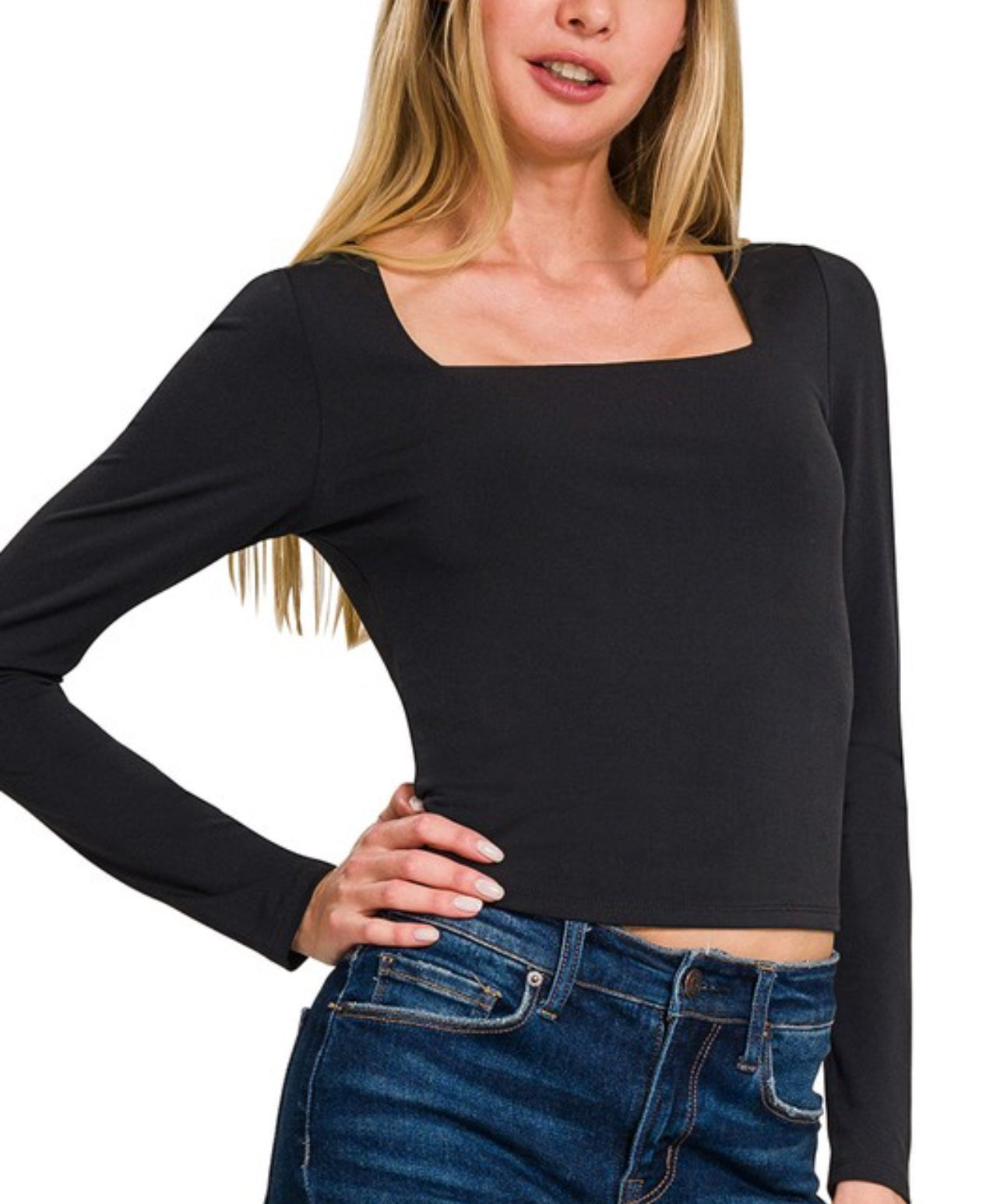 Square neck fitted long sleeve