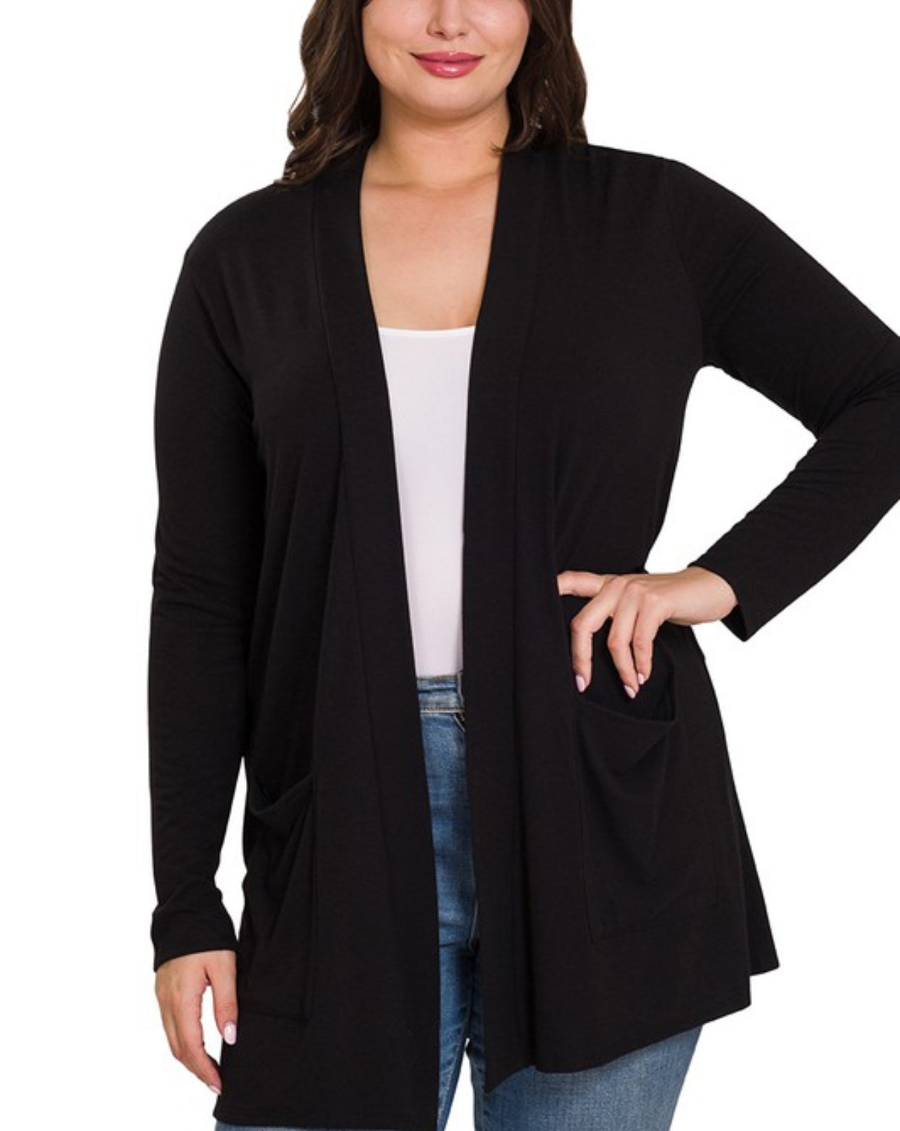 Plus slouchy pocket open cardigan