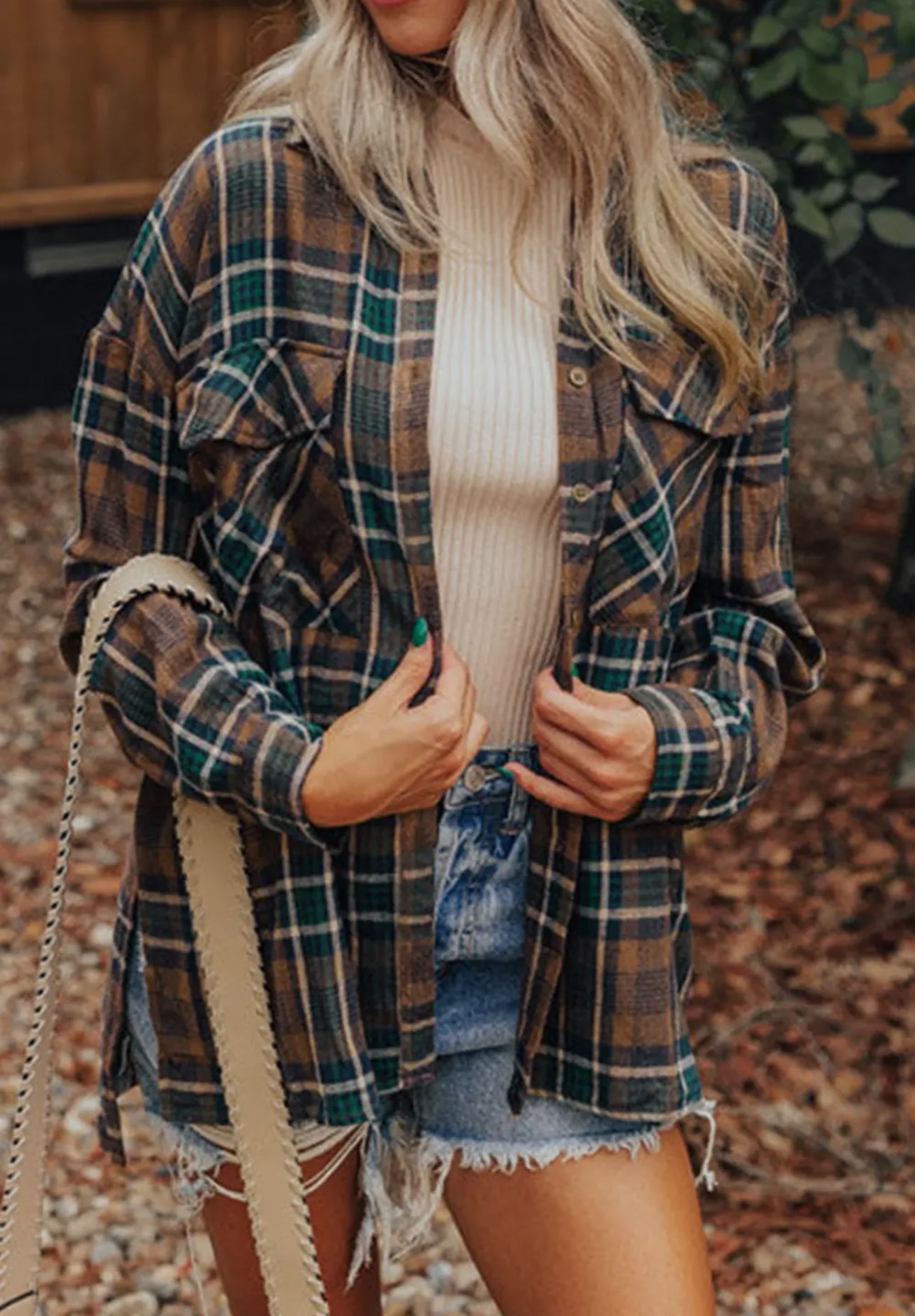 Brown plaid button down