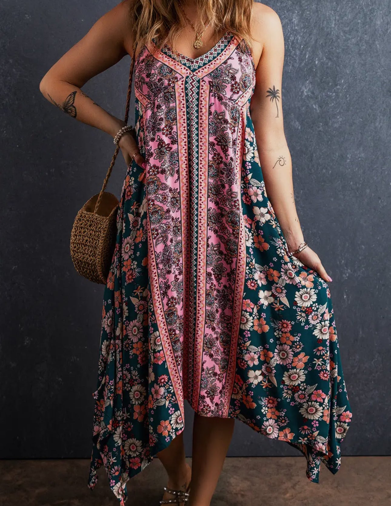 Pink bohemian floral long sundress