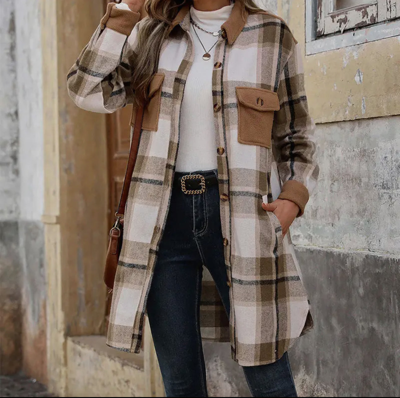 Plaid long coat