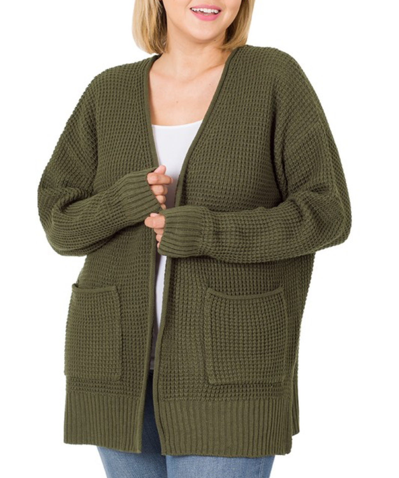 Plus waffle open cardigan