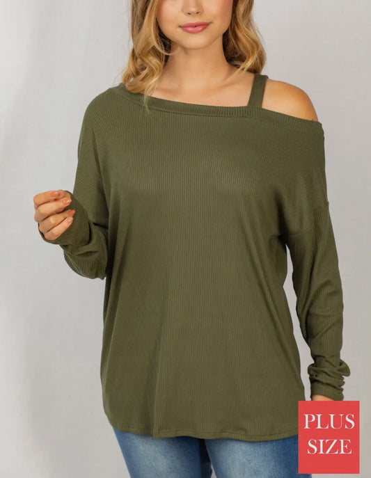 Plus long sleeve open shoulder top