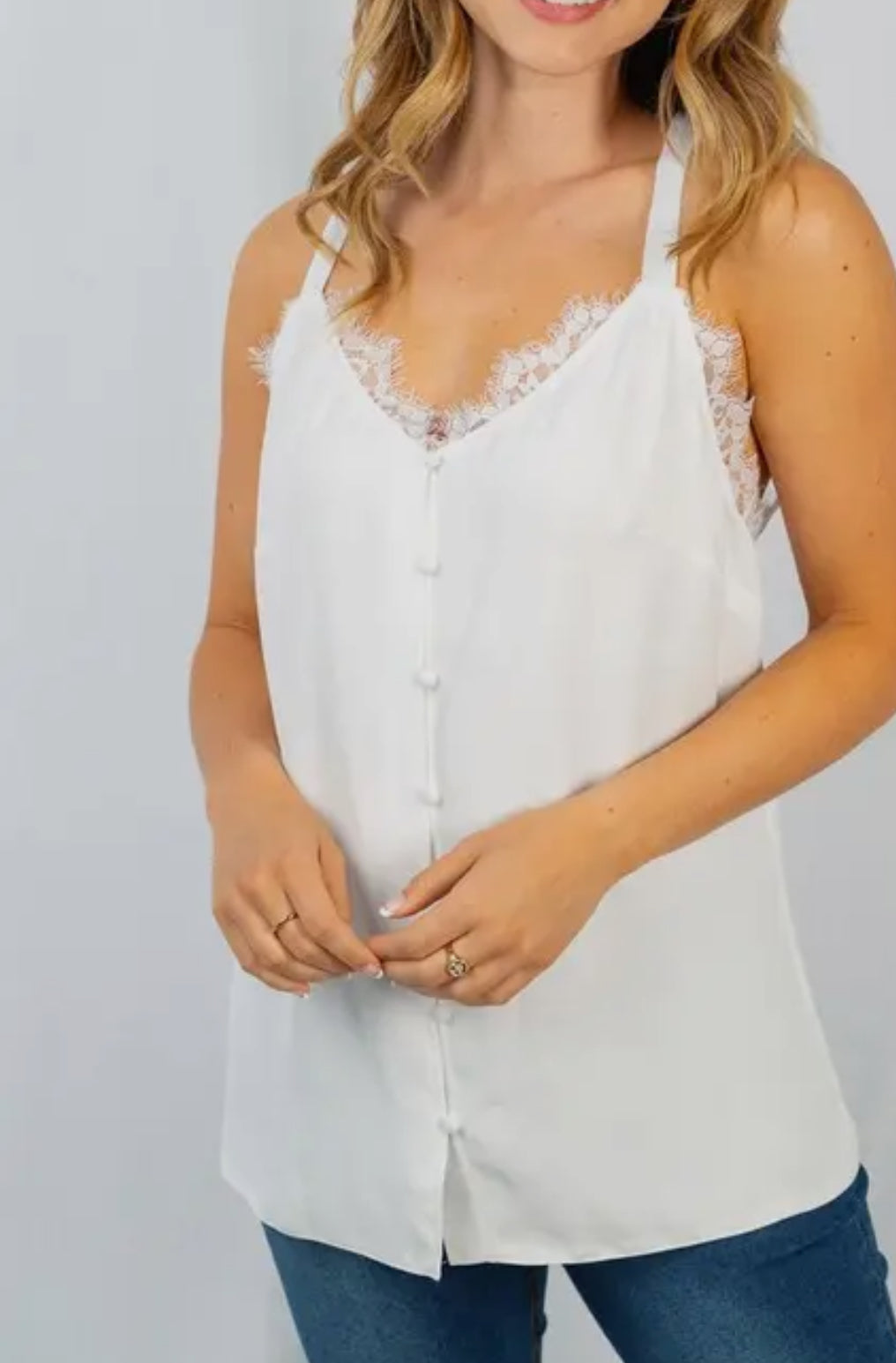 Plus white lace v neck tank