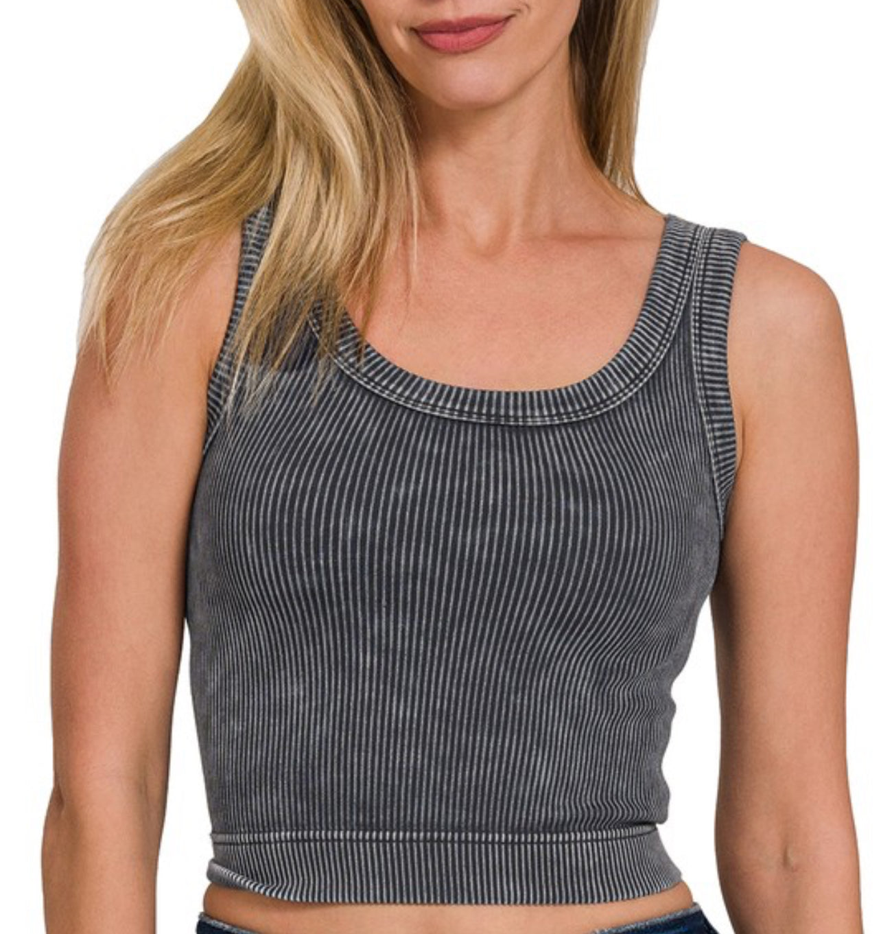 Stone washed ribbed seamless top