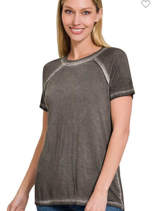 Washed round neck short sleeve shirt