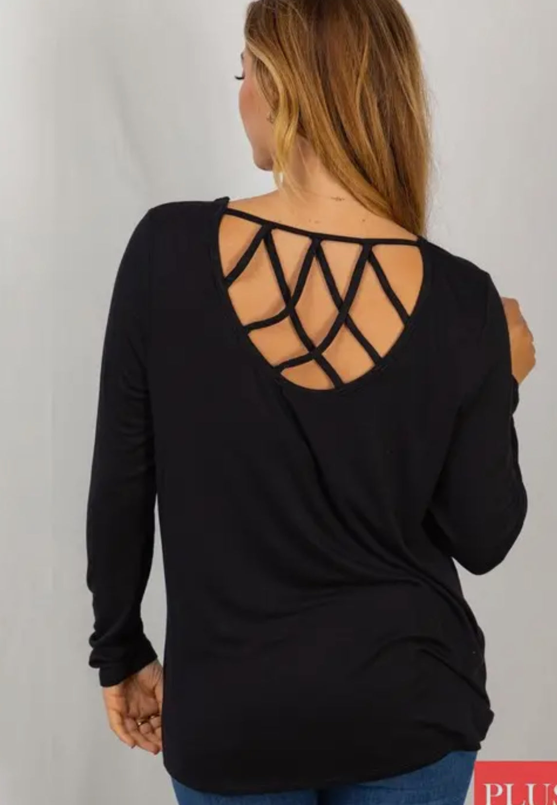 Plus long sleeve lattice back