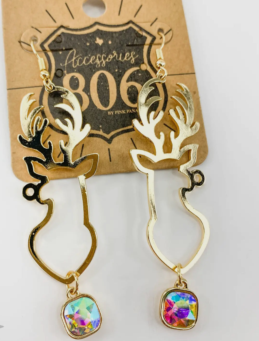 Rhinestone teardrop reindeer earring