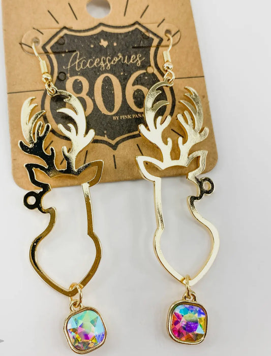 Rhinestone teardrop reindeer earring