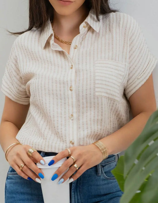Stripe collared linen top