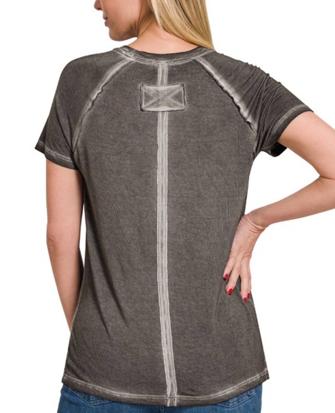 Washed round neck short sleeve shirt