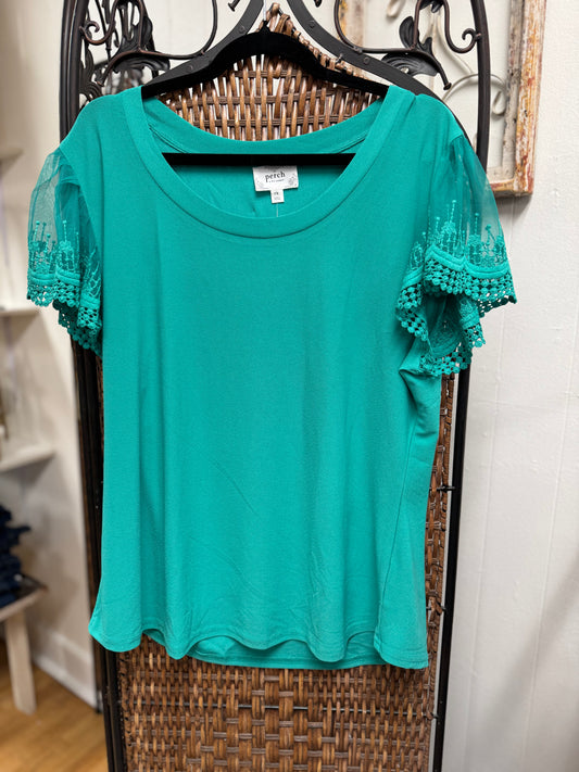 Plus emerald lace sleeve top