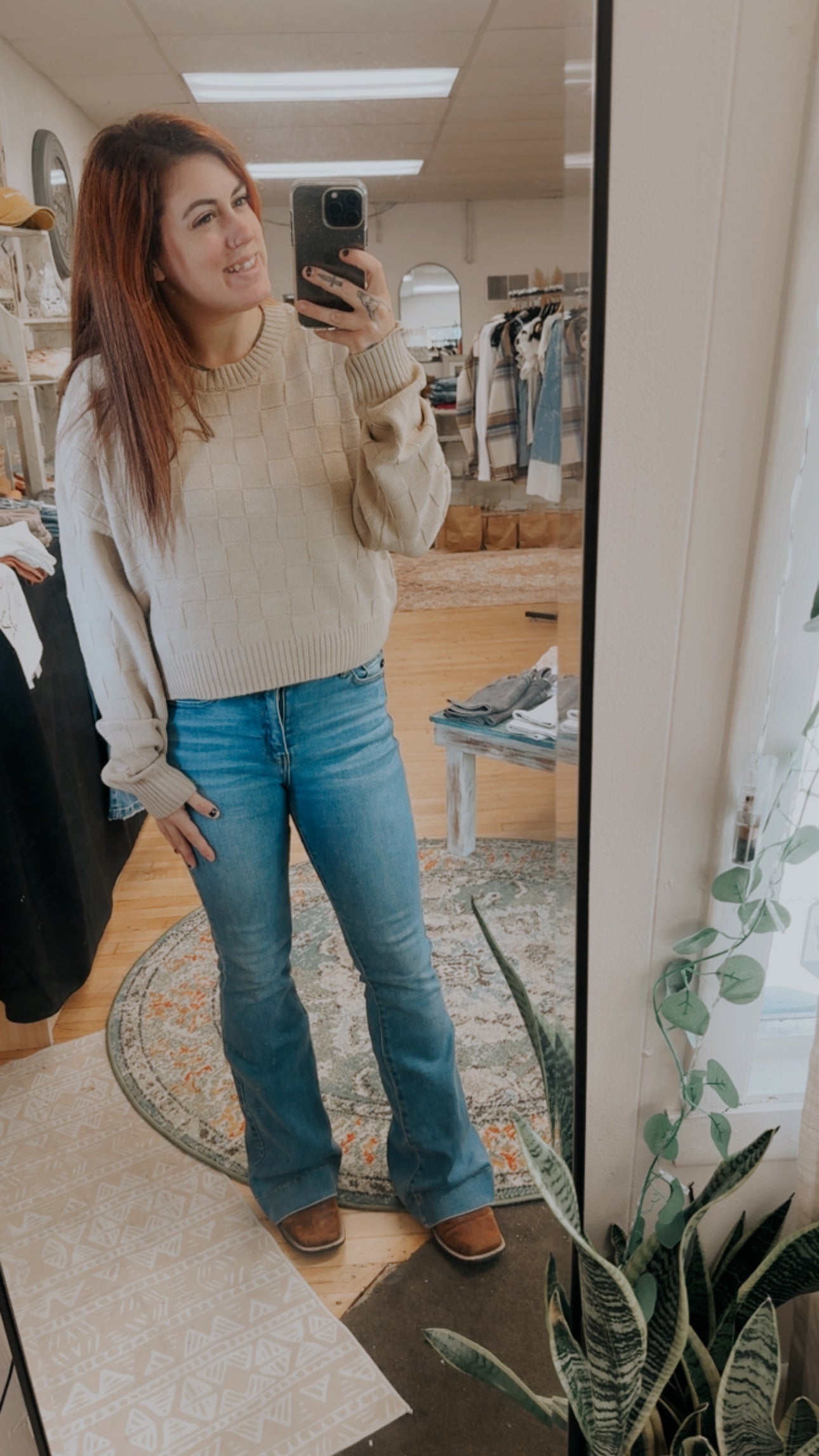Long sleeve checkered sweater