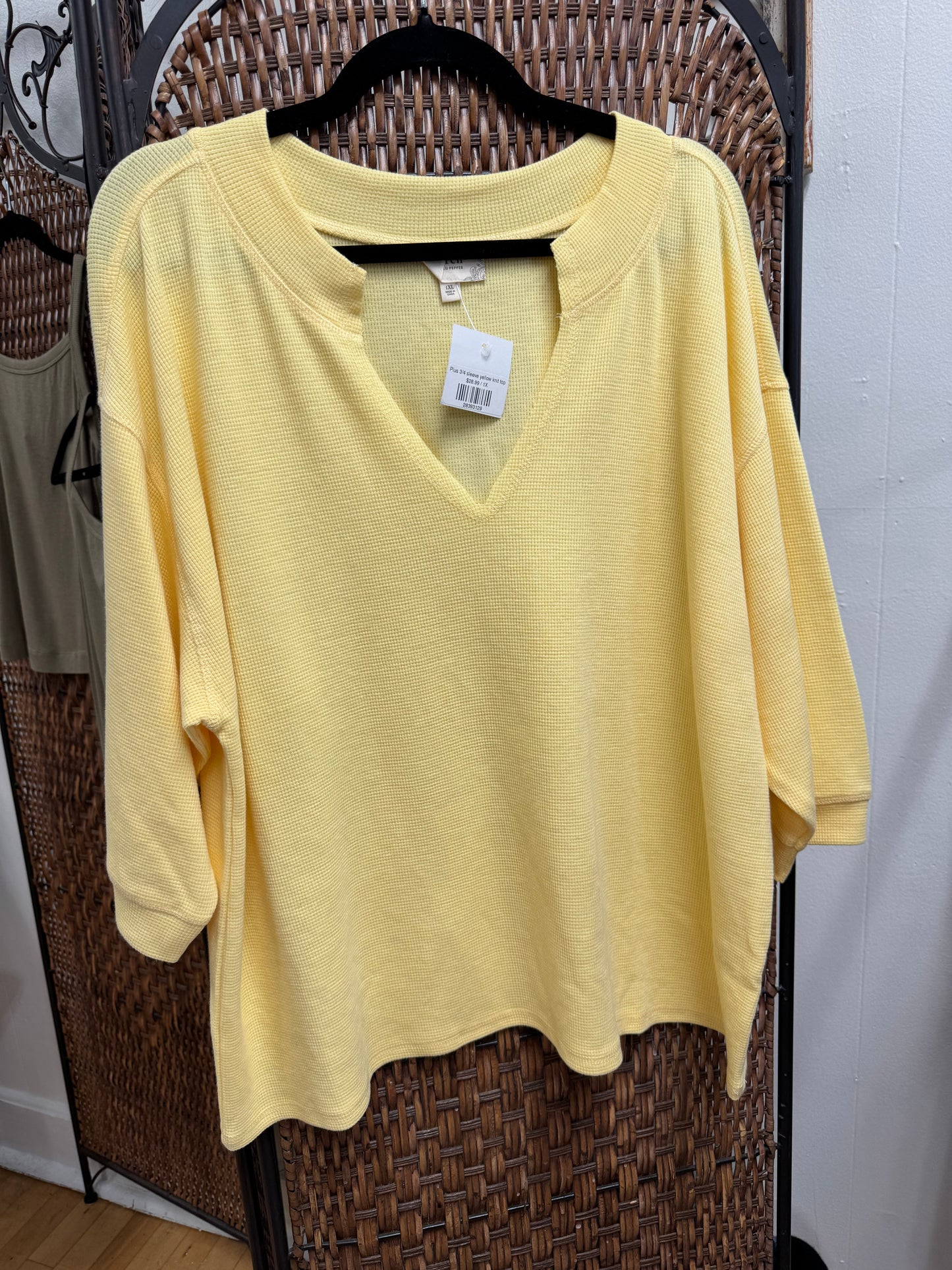 Plus 3/4 sleeve yellow knit top