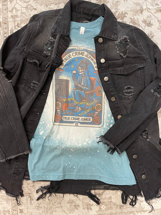 Black distressed denim jacket