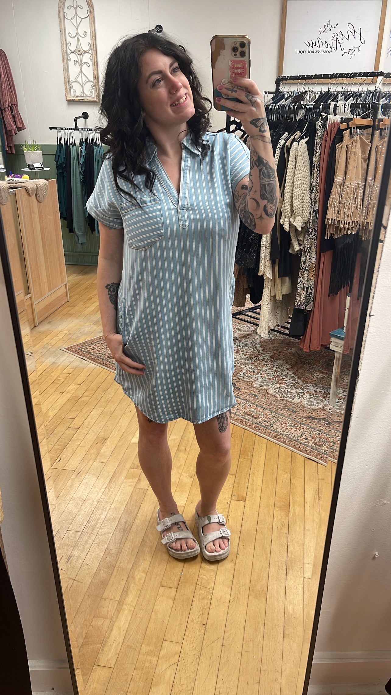 Stripe chambray mini dress