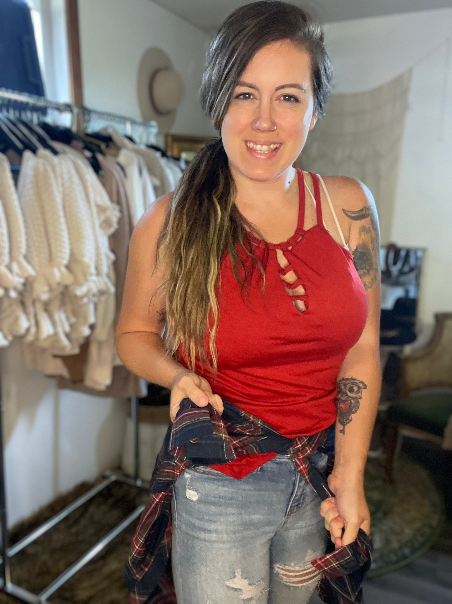 Double spaghetti strap scoop neck cami