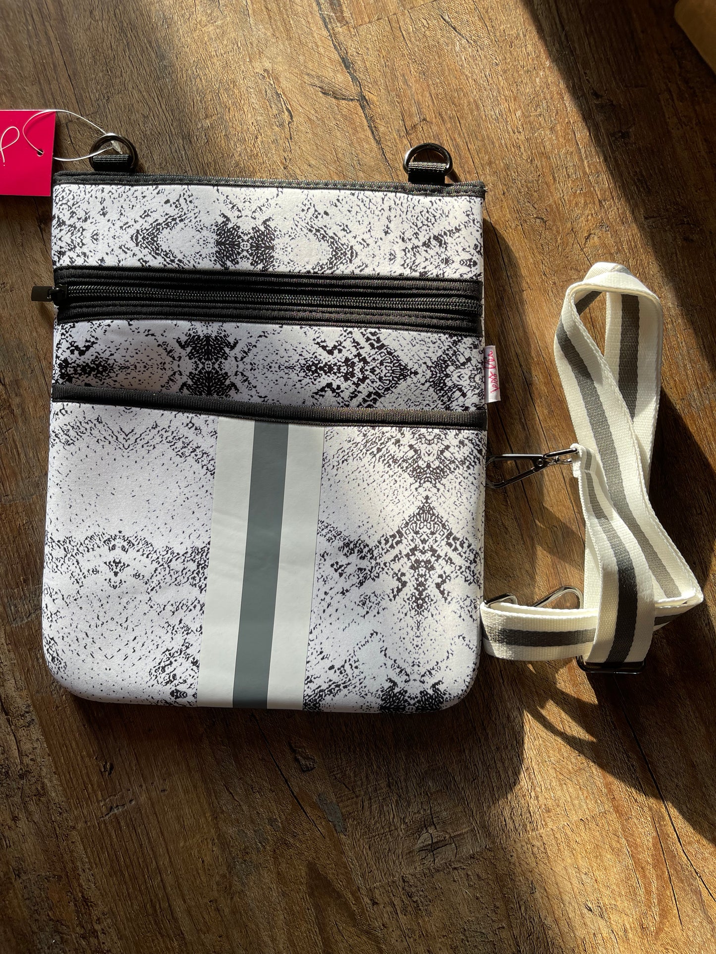 Silver snake neoprene crossbody bag